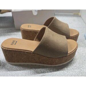 EVANS Tan Wedge Cork Comfort Slide Sandals. Size 9W. Ws324